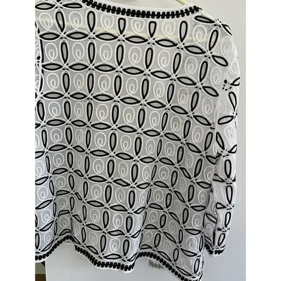 Chico's Traveler 2 (14-16) Jacket Black White Jacket Sheer Mesh Packaable NEW! - Picture 8 of 10